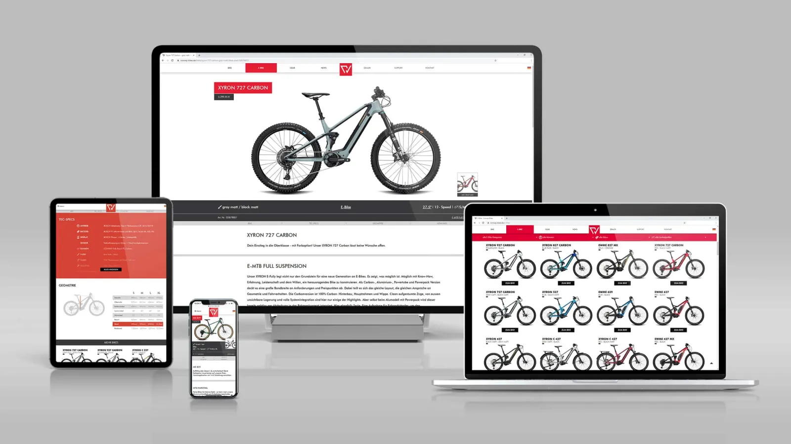 Website von Conway Bikes auf verschiedenen Geräten
