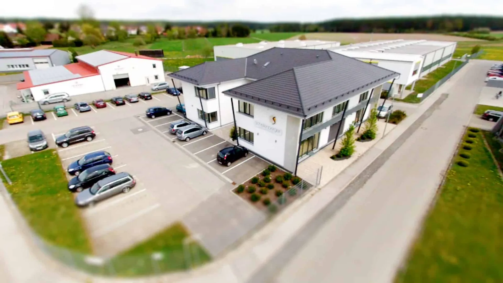 Aerial view of the company building of the Schellenberger brush factory